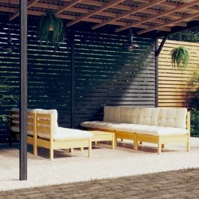 Muebles de jardín 8 piezas cojines madera de pino color crema de , Conjuntos de jardín - Ref: Foro24-3096136, Precio: 607,71 ...