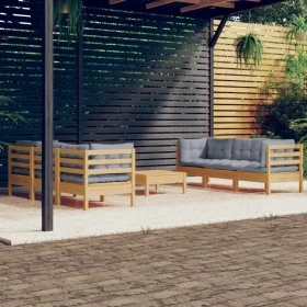 Juego de muebles de jardín 7 pzas y cojines madera de pino gris de , Conjuntos de jardín - Ref: Foro24-3096117, Precio: 530,2...