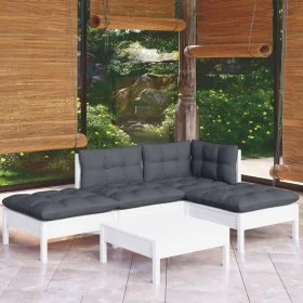 Muebles de jardín 5 pzas con cojines blanco madera de pino de , Conjuntos de jardín - Ref: Foro24-3096293, Precio: 376,07 €, ...