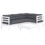 Muebles de jardín 5 pzas con cojines blanco madera de pino de , Conjuntos de jardín - Ref: Foro24-3096377, Precio: 435,62 €, ...