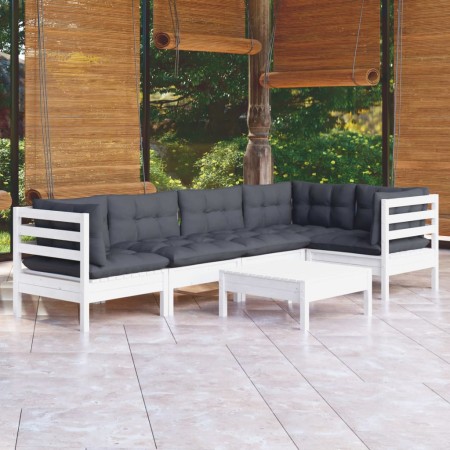 Muebles de jardín 6 pzas con cojines blanco madera de pino de , Conjuntos de jardín - Ref: Foro24-3096389, Precio: 525,67 €, ...