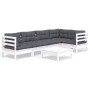 Muebles de jardín 6 pzas con cojines blanco madera de pino de , Conjuntos de jardín - Ref: Foro24-3096389, Precio: 525,67 €, ...