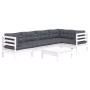 Muebles de jardín 6 pzas con cojines blanco madera de pino de , Conjuntos de jardín - Ref: Foro24-3096389, Precio: 525,67 €, ...