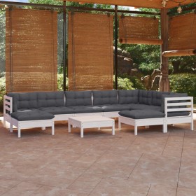 Muebles de jardín 10 pzas con cojines blanco madera maciza pino de , Conjuntos de jardín - Ref: Foro24-3096714, Precio: 817,4...