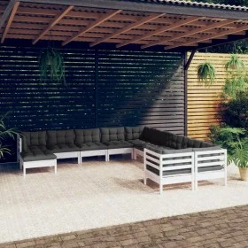 Muebles de jardín 11 pzas y cojines blanco madera de pino de , Conjuntos de jardín - Ref: Foro24-3097056, Precio: 933,47 €, D...