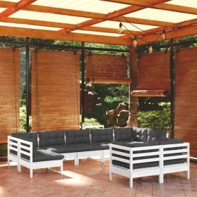 Muebles de jardín 9 pzas y cojines blanco madera maciza de pino de , Conjuntos de jardín - Ref: Foro24-3097248, Precio: 808,2...