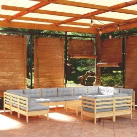 Juego de muebles de jardín 13 pzas y cojines madera pino gris de , Conjuntos de jardín - Ref: Foro24-3097276, Precio: 980,69 ...