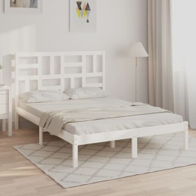 Estructura de cama doble pequeña madera maciza blanca 120x190cm de , Camas y somieres - Ref: Foro24-3105921, Precio: 122,63 €...