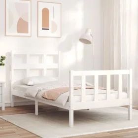 White solid wood bed frame with headboard by , Beds and slatted bases - Ref: Foro24-3192977, Price: 100,67 €, Discount: %