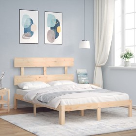 Estructura de cama con cabecero madera maciza 140x200 cm de , Camas y somieres - Ref: Foro24-3193531, Precio: 118,92 €, Descu...
