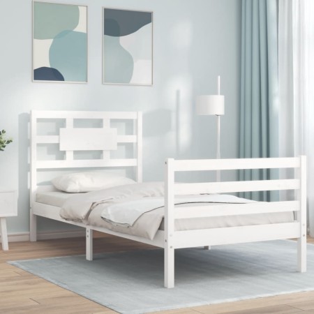 Estructura de cama con cabecero madera maciza blanco de , Camas y somieres - Ref: Foro24-3194407, Precio: 104,63 €, Descuento: %