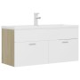 Mueble con lavabo aglomerado blanco y roble Sonoma de , Tocadores de baño - Ref: Foro24-3071302, Precio: 320,81 €, Descuento: %