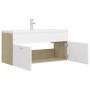 Mueble con lavabo aglomerado blanco y roble Sonoma de , Tocadores de baño - Ref: Foro24-3071302, Precio: 320,81 €, Descuento: %