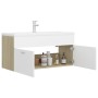 Mueble con lavabo aglomerado blanco y roble Sonoma de , Tocadores de baño - Ref: Foro24-3071302, Precio: 320,81 €, Descuento: %