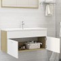Mueble con lavabo aglomerado blanco y roble Sonoma de , Tocadores de baño - Ref: Foro24-3071302, Precio: 320,81 €, Descuento: %