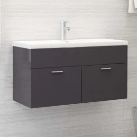 Glossy gray engineered wood cabinet with sink by , bathroom vanities - Ref: Foro24-3071296, Price: 282,44 €, Discount: %