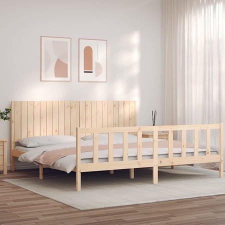 Estructura de cama con cabecero madera maciza 200x200 cm de , Camas y somieres - Ref: Foro24-3192966, Precio: 186,10 €, Descu...