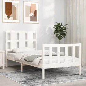 Estructura de cama con cabecero madera maciza blanco 100x200 cm de , Camas y somieres - Ref: Foro24-3192222, Precio: 131,32 €...