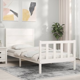 Estructura de cama individual con cabecero madera maciza blanco de , Camas y somieres - Ref: Foro24-3192712, Precio: 132,46 €...