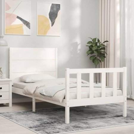Estructura de cama individual con cabecero madera maciza blanco de , Camas y somieres - Ref: Foro24-3192712, Precio: 132,46 €...
