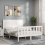Estructura cama de matrimonio con cabecero madera maciza blanco de , Camas y somieres - Ref: Foro24-3192727, Precio: 198,14 €...