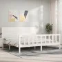Double bed frame with white solid wood headboard by , Beds and slatted bases - Ref: Foro24-3192767, Price: 222,17 €, Discount: %