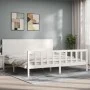 Double bed frame with white solid wood headboard by , Beds and slatted bases - Ref: Foro24-3192767, Price: 222,17 €, Discount: %