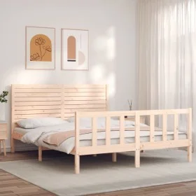 Estructura de cama de matrimonio con cabecero madera maciza de , Camas y somieres - Ref: Foro24-3193211, Precio: 186,61 €, De...