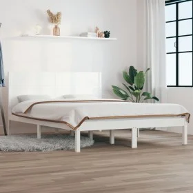 White solid wood bed frame 135x190 cm by , Beds and slatted bases - Ref: Foro24-3104129, Price: 180,76 €, Discount: %