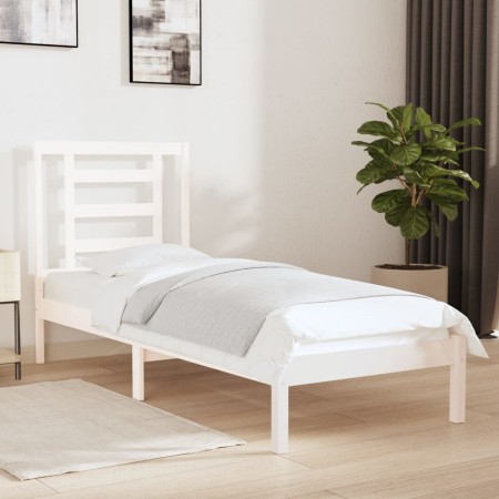 Estructura de cama madera maciza individual blanco 75x190 cm de , Camas y somieres - Ref: Foro24-3104309, Precio: 92,99 €, De...