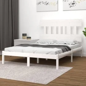 Estructura de cama doble pequeña madera maciza blanca 120x190cm de , Camas y somieres - Ref: Foro24-3104709, Precio: 116,28 €...