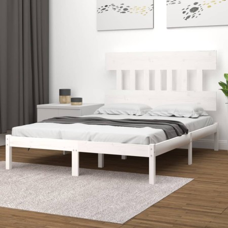 Estructura de cama doble pequeña madera maciza blanca 120x190cm de , Camas y somieres - Ref: Foro24-3104709, Precio: 117,90 €...