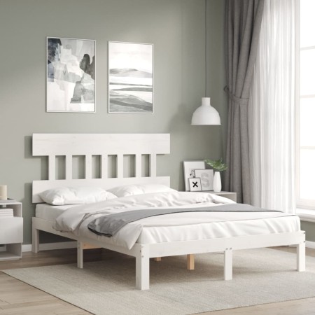 Estructura de cama con cabecero madera maciza blanco 140x200 cm de , Camas y somieres - Ref: Foro24-3193597, Precio: 141,49 €...