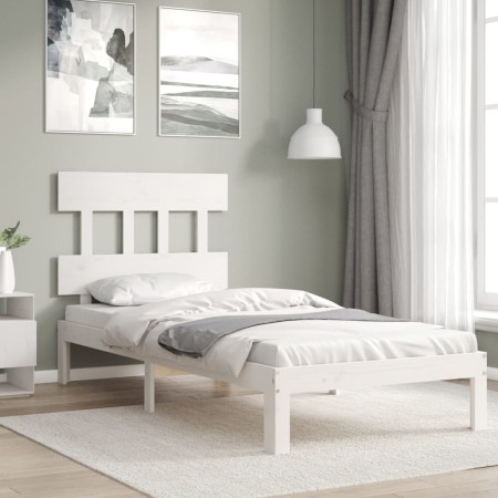 Estructura de cama con cabecero madera maciza blanco de , Camas y somieres - Ref: Foro24-3193562, Precio: 104,99 €, Descuento: %