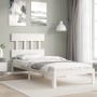 Estructura de cama con cabecero madera maciza blanco de , Camas y somieres - Ref: Foro24-3193562, Precio: 104,99 €, Descuento: %