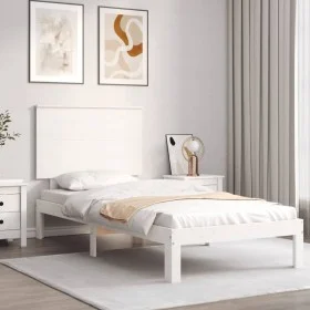 White solid wood bed frame with headboard by , Beds and slatted bases - Ref: Foro24-3193627, Price: 116,32 €, Discount: %