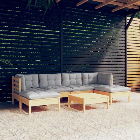 Juego de muebles de jardín 7 pzas y cojines madera pino gris de , Conjuntos de jardín - Ref: Foro24-3097084, Precio: 501,51 €...