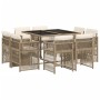 Set comedor de jardín 9 pzas con cojines ratán sintético beige en Conjuntos de jardín | Comprar online en Foru.es