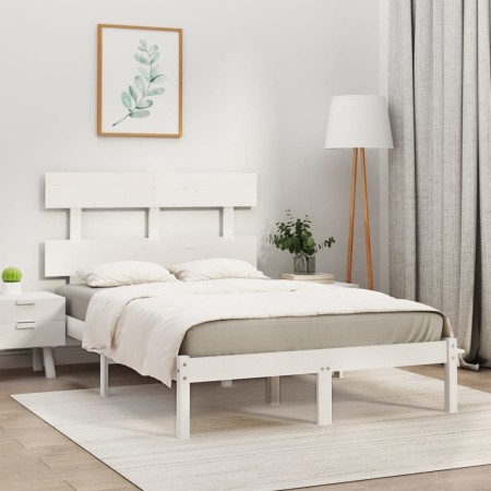 Estructura de cama doble pequeña madera maciza blanca 120x190cm de , Camas y somieres - Ref: Foro24-3104644, Precio: 114,96 €...