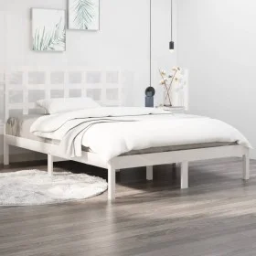 Estructura de cama doble pequeña madera maciza blanca 120x190cm de , Camas y somieres - Ref: Foro24-3105441, Precio: 119,12 €...