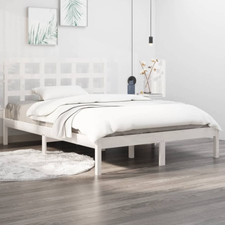 Estructura de cama doble pequeña madera maciza blanca 120x190cm de , Camas y somieres - Ref: Foro24-3105441, Precio: 120,89 €...