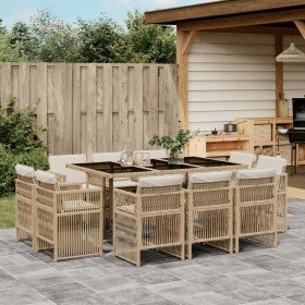 Set comedor de jardín 11 pzas con cojines ratán sintético beige en Conjuntos de jardín | Comprar online en Foru.es