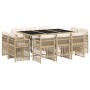Set comedor de jardín 11 pzas con cojines ratán sintético beige en Conjuntos de jardín | Comprar online en Foru.es