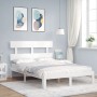 Estructura cama de matrimonio con cabecero madera maciza blanco de , Camas y somieres - Ref: Foro24-3193502, Precio: 128,76 €...