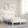 Estructura cama de matrimonio con cabecero madera maciza blanco de , Camas y somieres - Ref: Foro24-3193502, Precio: 128,76 €...