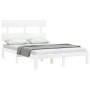 Estructura cama de matrimonio con cabecero madera maciza blanco de , Camas y somieres - Ref: Foro24-3193502, Precio: 128,76 €...