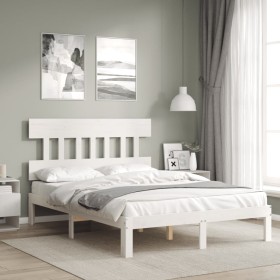 Estructura de cama con cabecero madera maciza blanco 140x190 cm de , Camas y somieres - Ref: Foro24-3193577, Precio: 139,90 €...