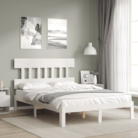 Estructura de cama con cabecero madera maciza blanco 140x190 cm de , Camas y somieres - Ref: Foro24-3193577, Precio: 139,90 €...