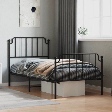 Estructura de cama con cabecero y estribo metal negro 90x200 cm de , Camas y somieres - Ref: Foro24-373898, Precio: 73,80 €, ...