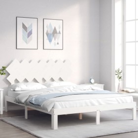 Estructura de cama con cabecero madera maciza blanco 140x200 cm de , Camas y somieres - Ref: Foro24-3193727, Precio: 144,76 €...